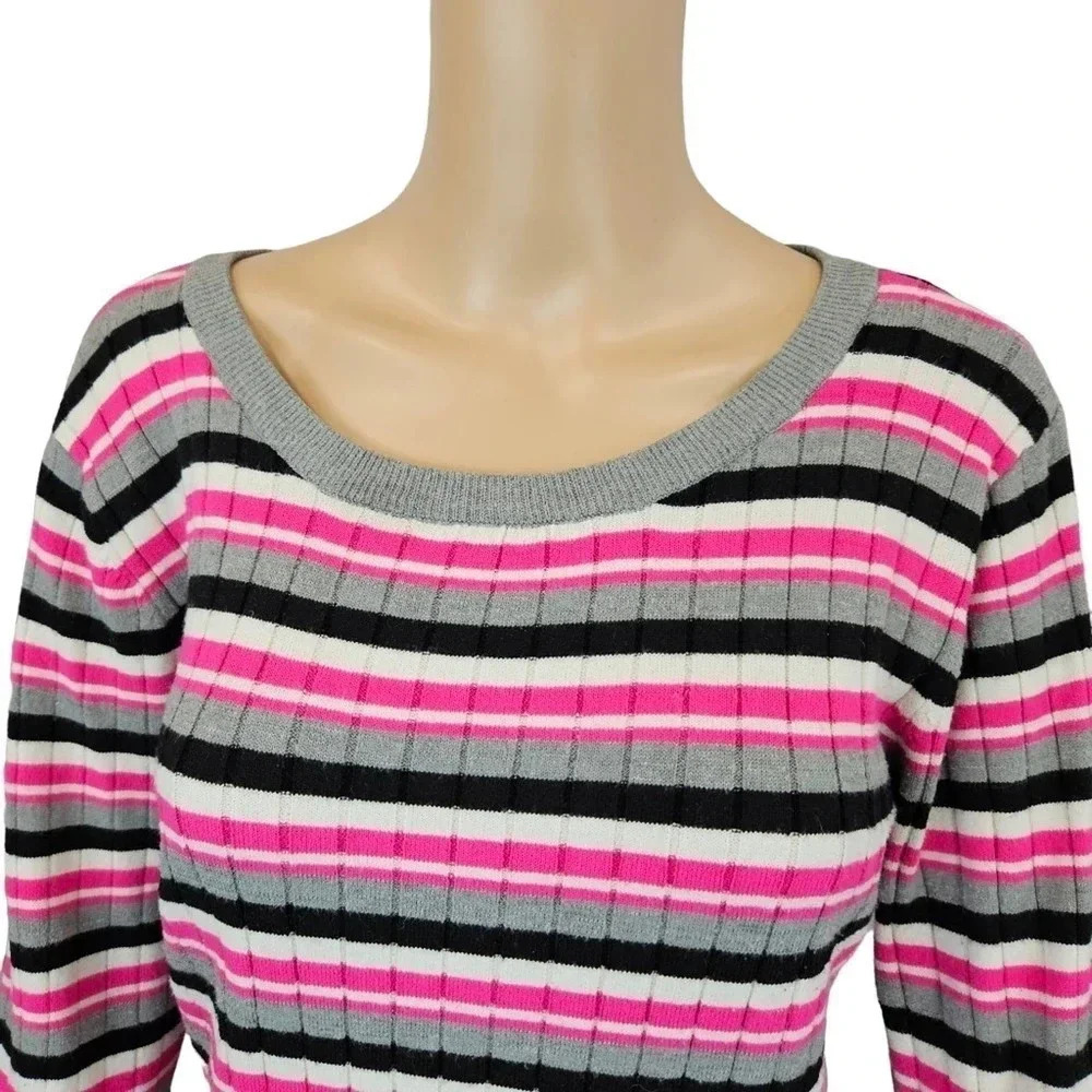 Pink and Black Stripped Ribbed Sweater Long Sleeve Size XL (15/17) No Boundaries - Picture 3 of 9